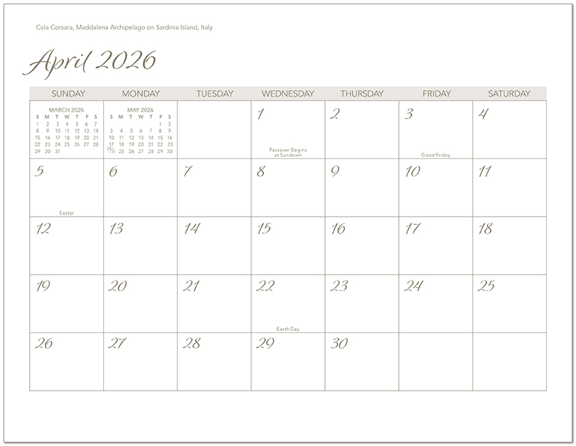 Scenic Beaches Wall Calendar DWP1526